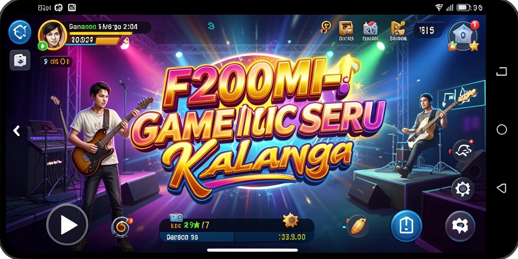 Tangkapan layar F200M menampilkan gameplay yang seru dan penuh musik.