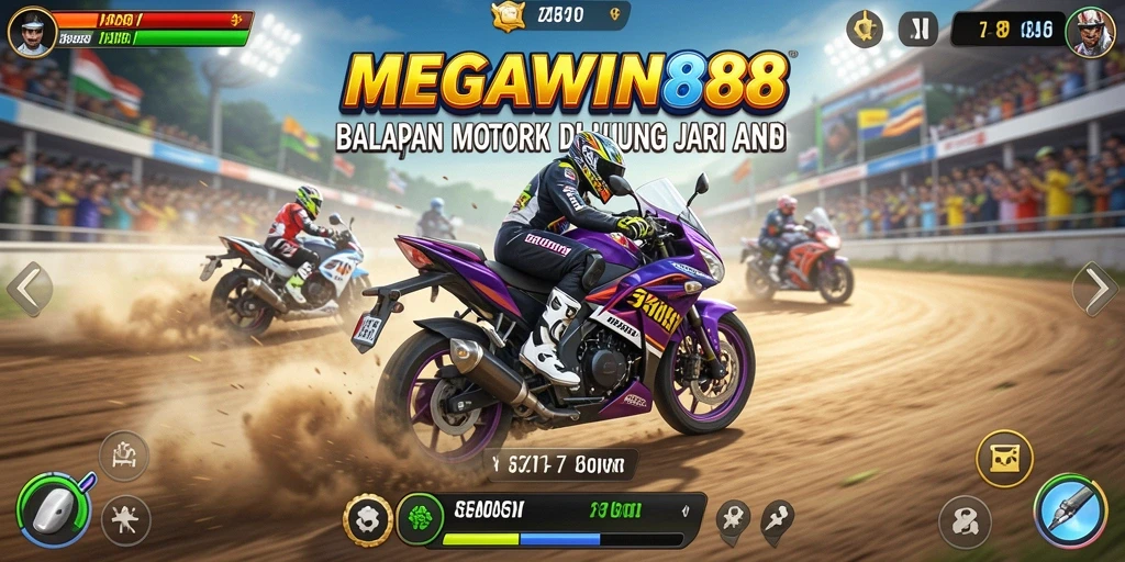 Tampilan gameplay MEGAWIN888 dengan balapan motor yang seru dan menegangkan.