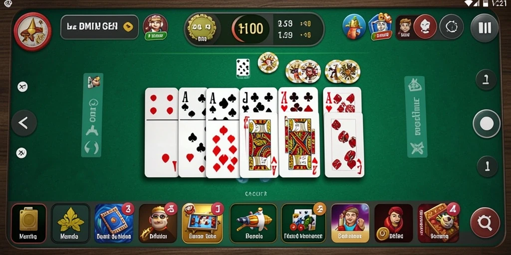 Screenshot gameplay V21 yang menampilkan interaksi domino yang seru.
